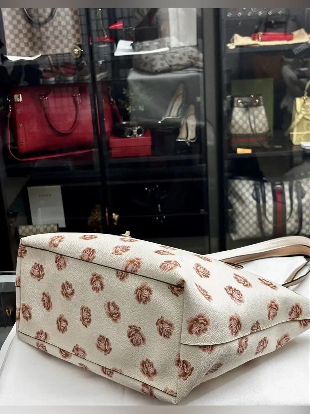 Coach Rose Strewn White Pebble Leather Tote.